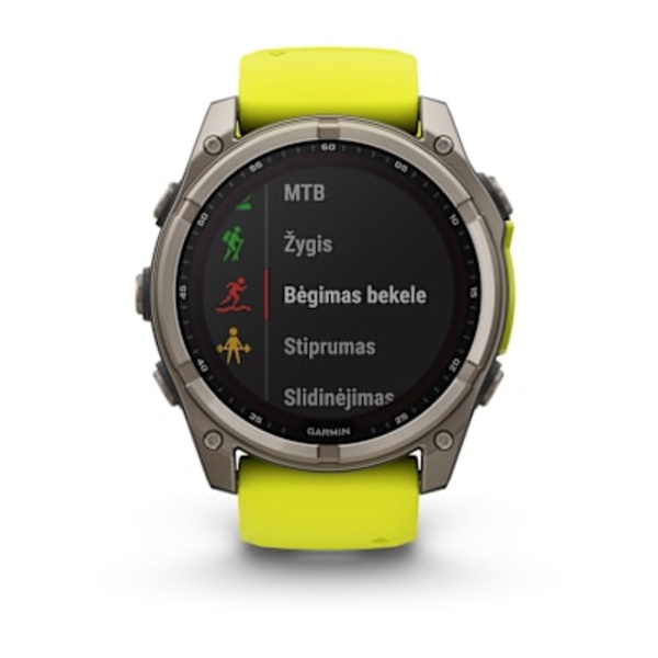 Garmin fenix 8  &ndash; 51 mm, Solar, Sapphire i&scaron;manusis sportinis laikrodis (Ry&scaron;kiai Geltonos Spalvos)