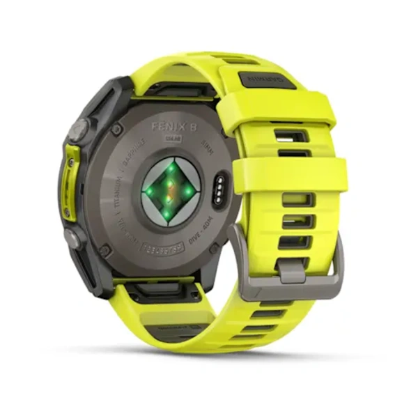 Garmin fenix 8  &ndash; 51 mm, Solar, Sapphire i&scaron;manusis sportinis laikrodis (Ry&scaron;kiai Geltonos Spalvos)