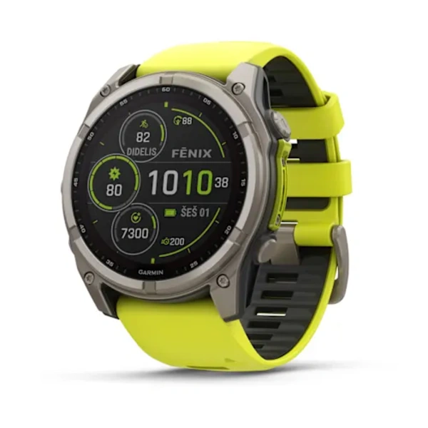 Garmin fenix 8  &ndash; 51 mm, Solar, Sapphire i&scaron;manusis sportinis laikrodis (Ry&scaron;kiai Geltonos Spalvos)