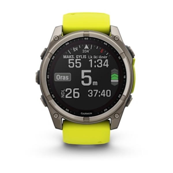Garmin fenix 8  &ndash; 51 mm, Solar, Sapphire i&scaron;manusis sportinis laikrodis (Ry&scaron;kiai Geltonos Spalvos)