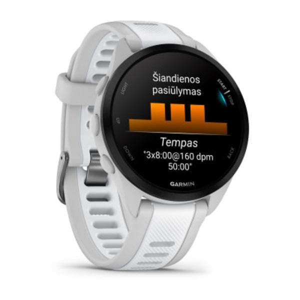 Garmin Forerunner165 sportinis i&scaron;manusis laikrodis (pilk&scaron;vos / baltojo akmens spalvos) 