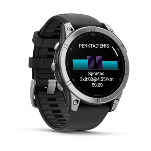 Garmin fenix E &ndash; 47 mm, AMOLED i&scaron;manusis sportinis laikrodis (Nerūdijančio plieno spalvos)