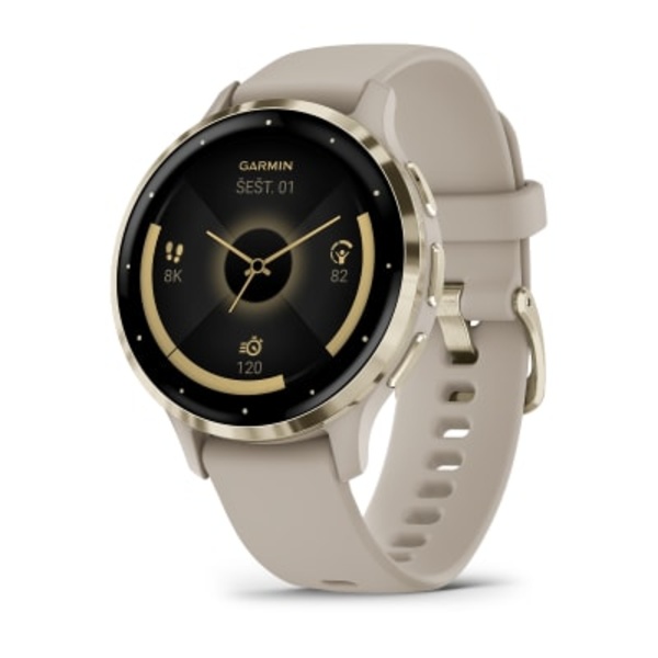 Garmin Venu&reg; 3S i&scaron;manusis sportinis laikrodis (&Scaron;viesaus aukso spalvos / Žalsvai pilkos spalvos)