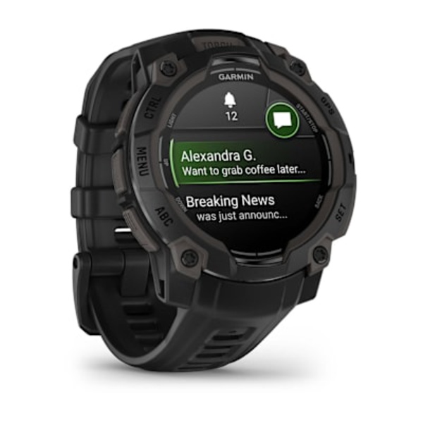 Garmin Instinct&reg; 3 &ndash; 45 mm, AMOLED i&scaron;manusis sportinis laikrodis (Juodos spalvos)