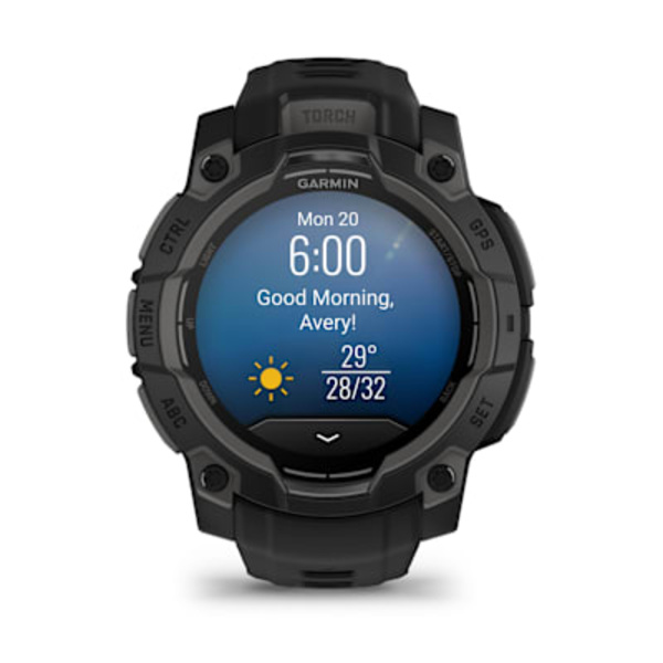 Garmin Instinct&reg; 3 &ndash; 45 mm, AMOLED i&scaron;manusis sportinis laikrodis (Juodos spalvos)