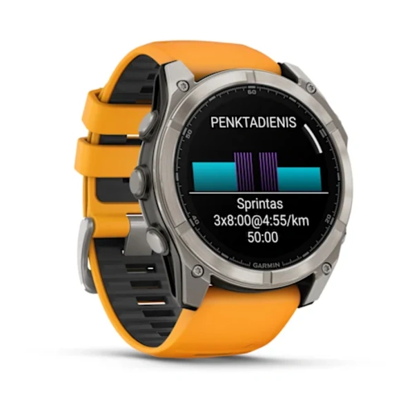Garmin Fenix 8 AMOLED 51mm Sapphire i&scaron;manusis sportinis laikrodis (Titano spalvos)