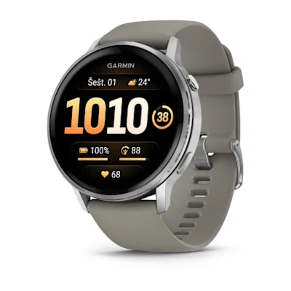 Garmin Venu&reg; 4 &ndash; 45 mm Sportinis i&scaron;manusis laikrodis (Lunar Silver)