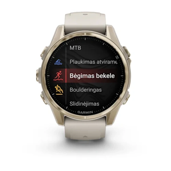 Garmin fēnix 8 43 mm, AMOLED Sapphire i&scaron;manusis sportinis laikrodis (&Scaron;viesaus aukso spalvos)