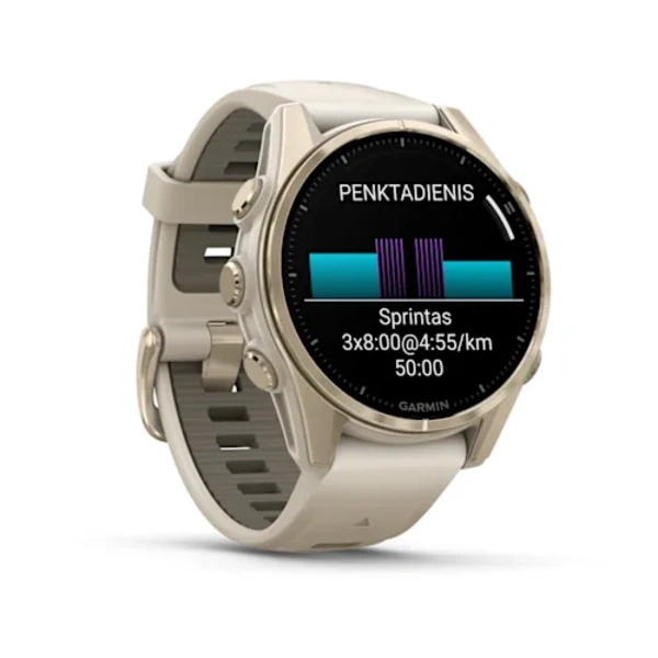 Garmin fēnix 8 43 mm, AMOLED Sapphire i&scaron;manusis sportinis laikrodis (&Scaron;viesaus aukso spalvos)