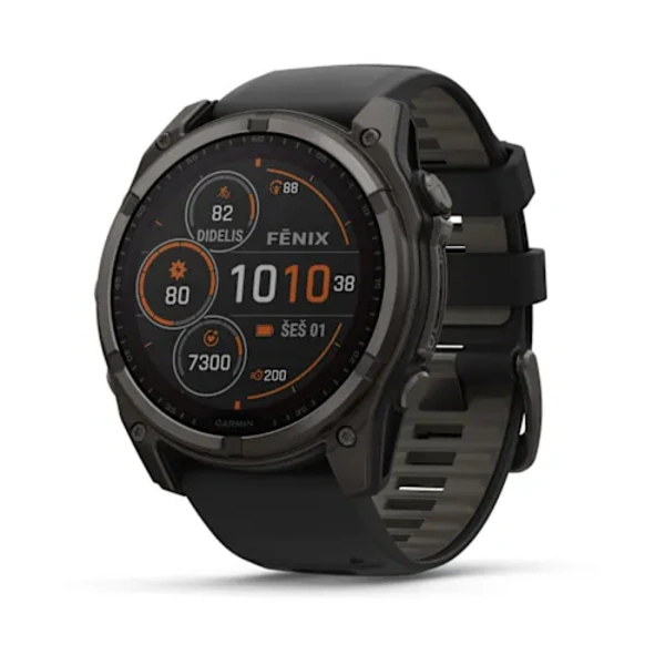 Garmin fenix 8 - 51 mm, Solar, Sapphire, DLC titanium i&scaron;manusis sportinis laikrodis (Carbon Grey Spalvos)