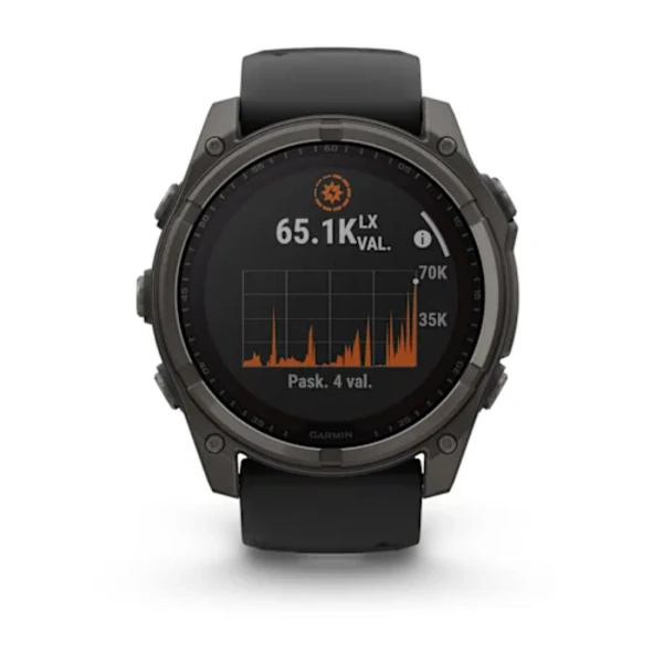 Garmin fenix 8 - 51 mm, Solar, Sapphire, DLC titanium i&scaron;manusis sportinis laikrodis (Carbon Grey Spalvos)